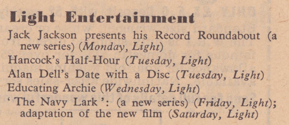 Light Entertainment Listing
